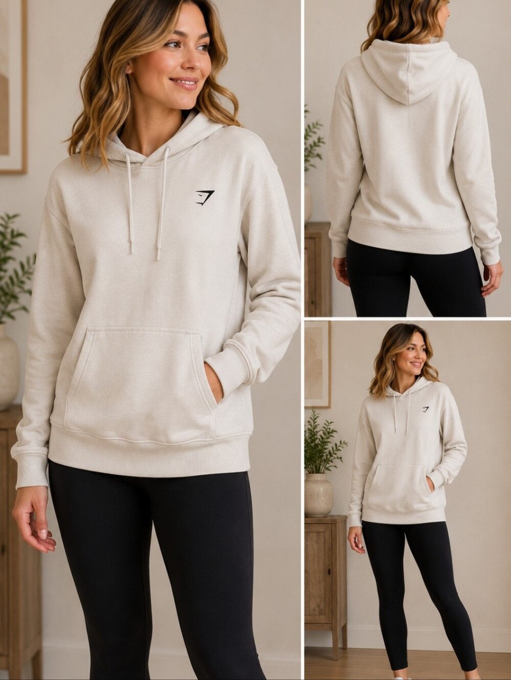 Gymshark White Pullover Hoodie with Black Logo